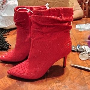 Red High heeled booties